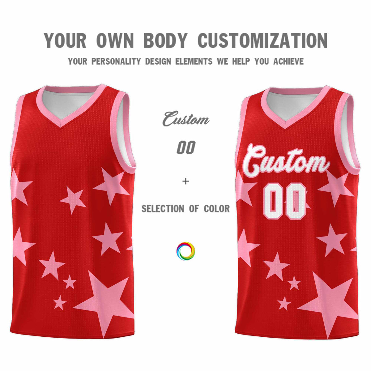 Custom Red Light Pink Graffiti Pattern Star Print Basketball Jersey Kits|KXKSHOP