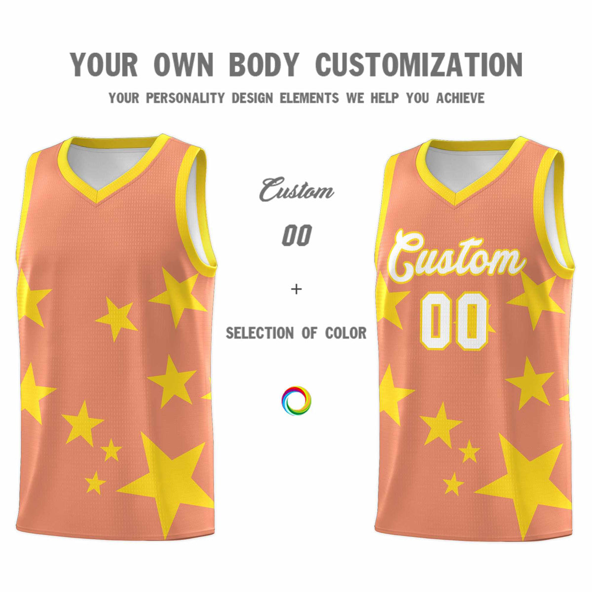 Custom Light Orange Gold Graffiti Pattern Star Print Basketball Jersey Kits|KXKSHOP