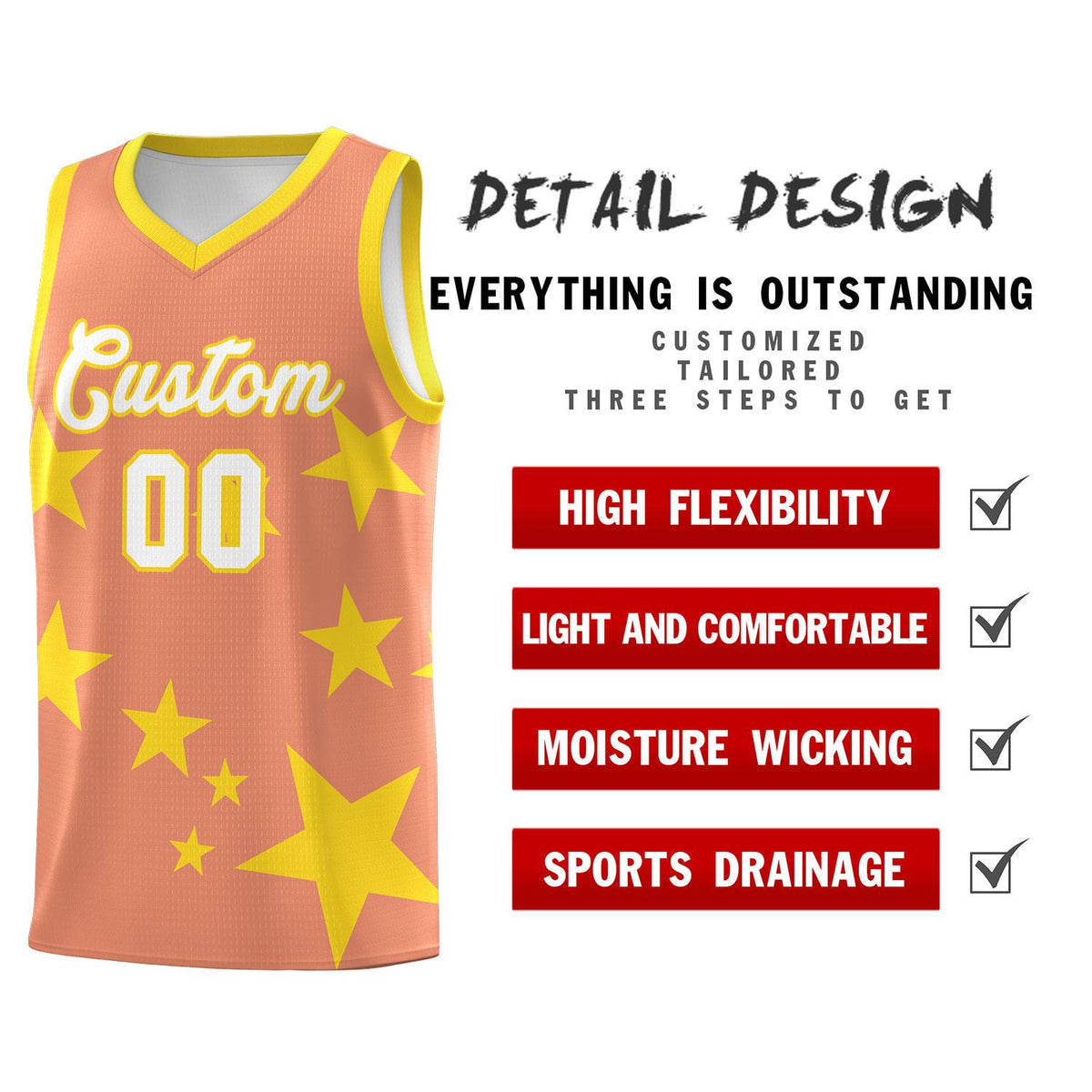 Custom Light Orange Gold Graffiti Pattern Star Print Basketball Jersey Kits|KXKSHOP
