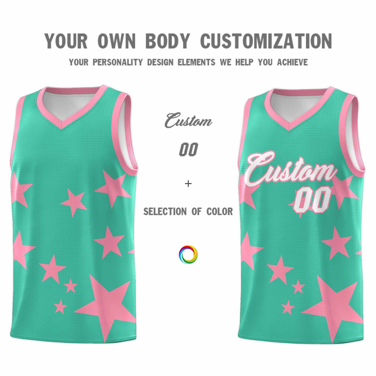 Custom Bright Green Light Pink Graffiti Pattern Star Print Basketball Jersey Kits|KXKSHOP
