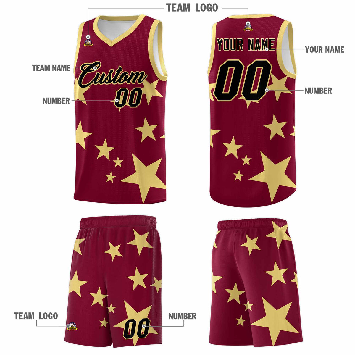 Custom Crimson Khaki Graffiti Pattern Star Print Basketball Jersey Kits|KXKSHOP