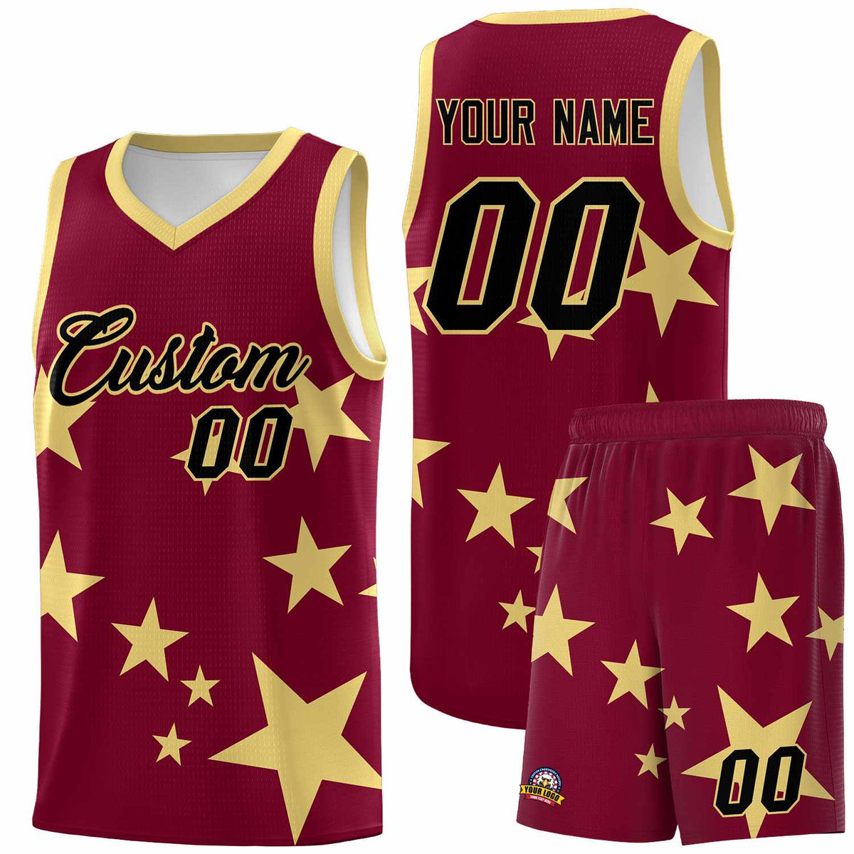 Custom Crimson Khaki Graffiti Pattern Star Print Basketball Jersey Kits|KXKSHOP
