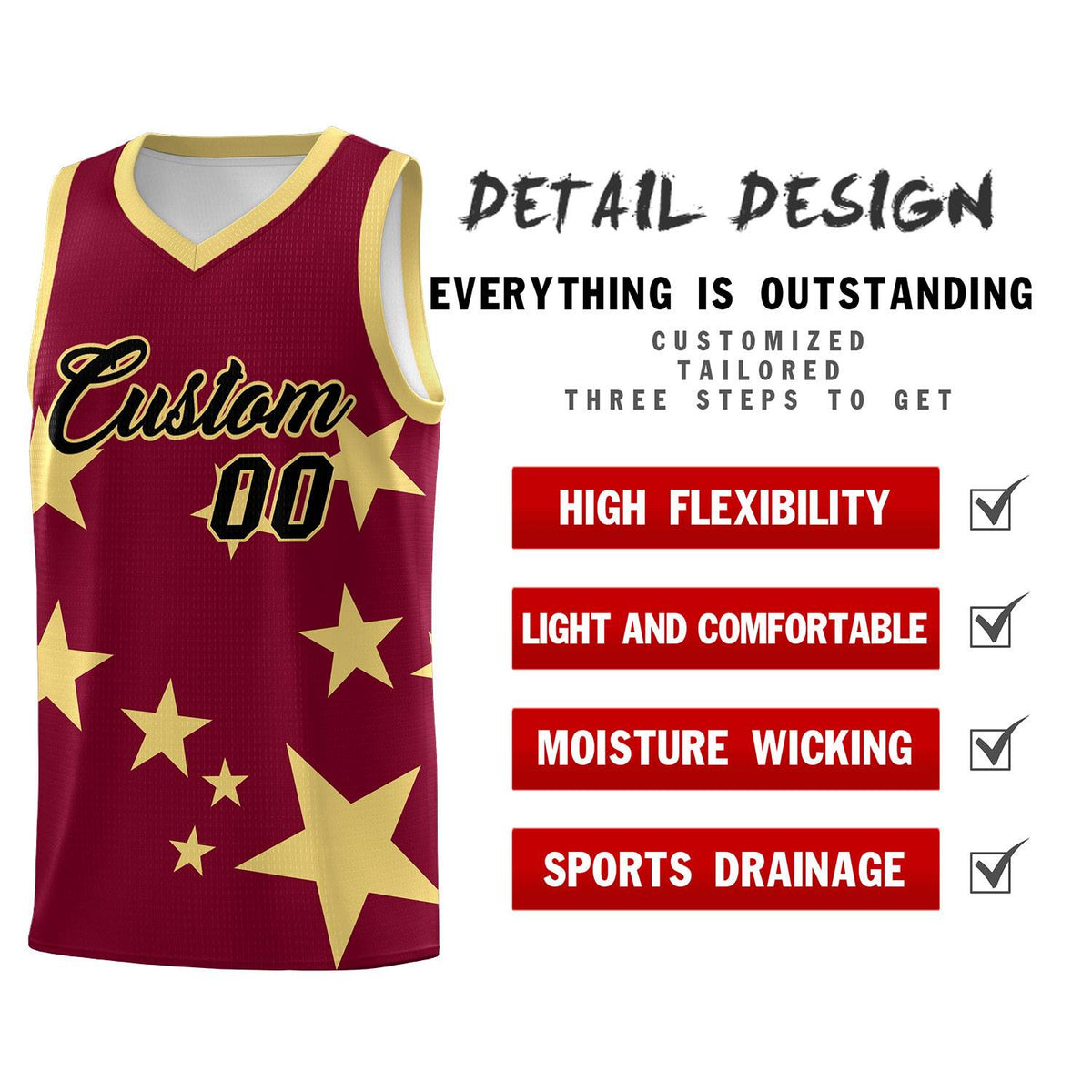 Custom Crimson Khaki Graffiti Pattern Star Print Basketball Jersey Kits|KXKSHOP