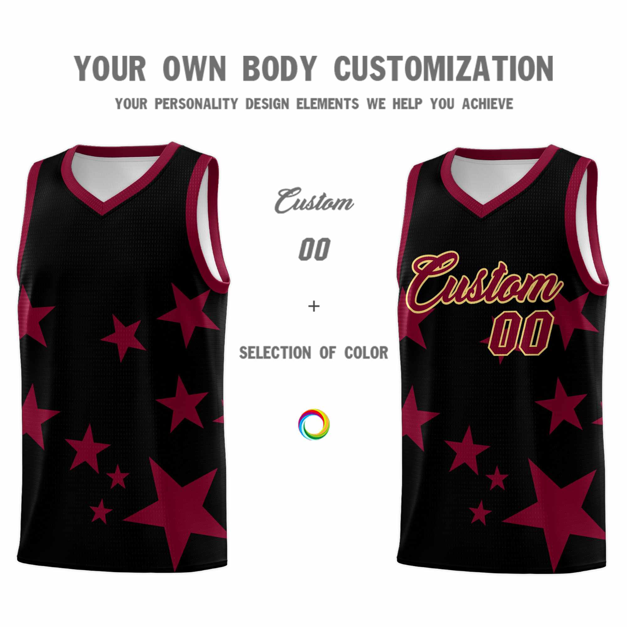 Custom Black Crimson Graffiti Pattern Star Print Basketball Jersey Kits|KXKSHOP