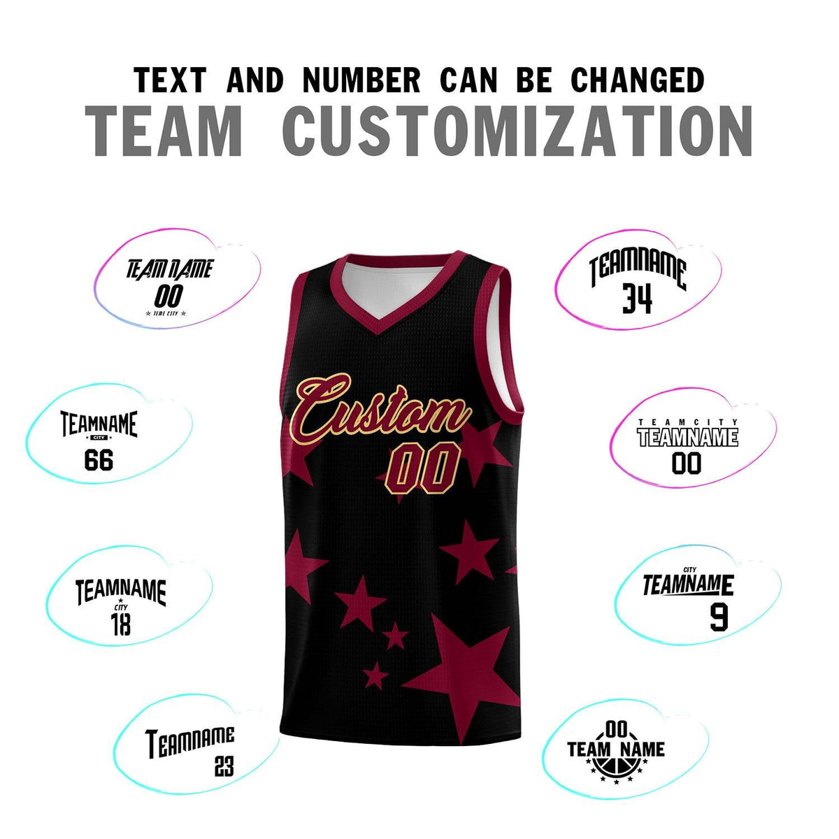 Custom Black Crimson Graffiti Pattern Star Print Basketball Jersey Kits|KXKSHOP