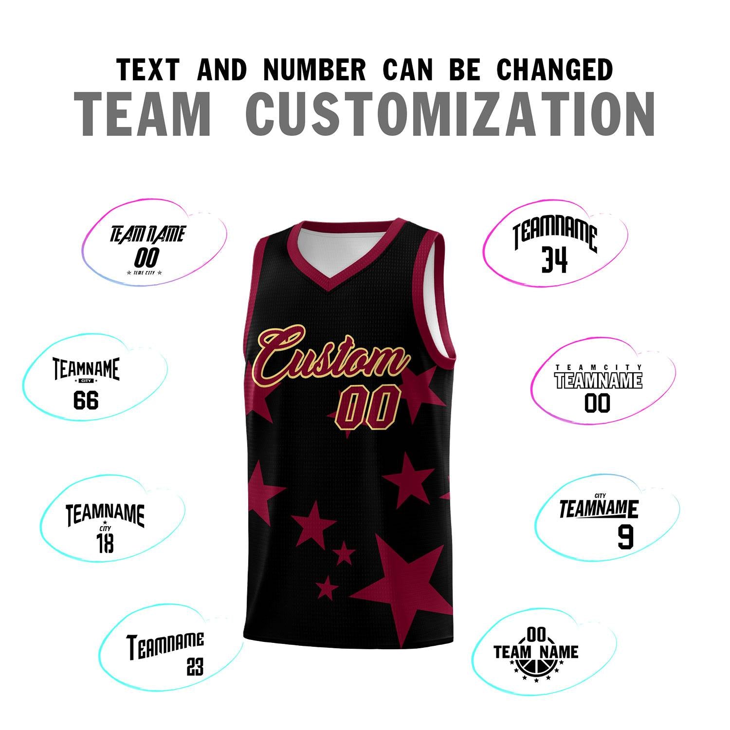Custom Black Crimson Graffiti Pattern Star Print Basketball Jersey Kits|KXKSHOP