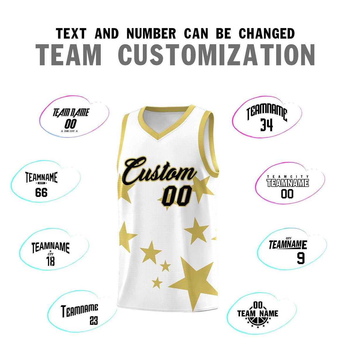 Custom White Old Gold Graffiti Pattern Star Print Basketball Jersey Kits|KXKSHOP