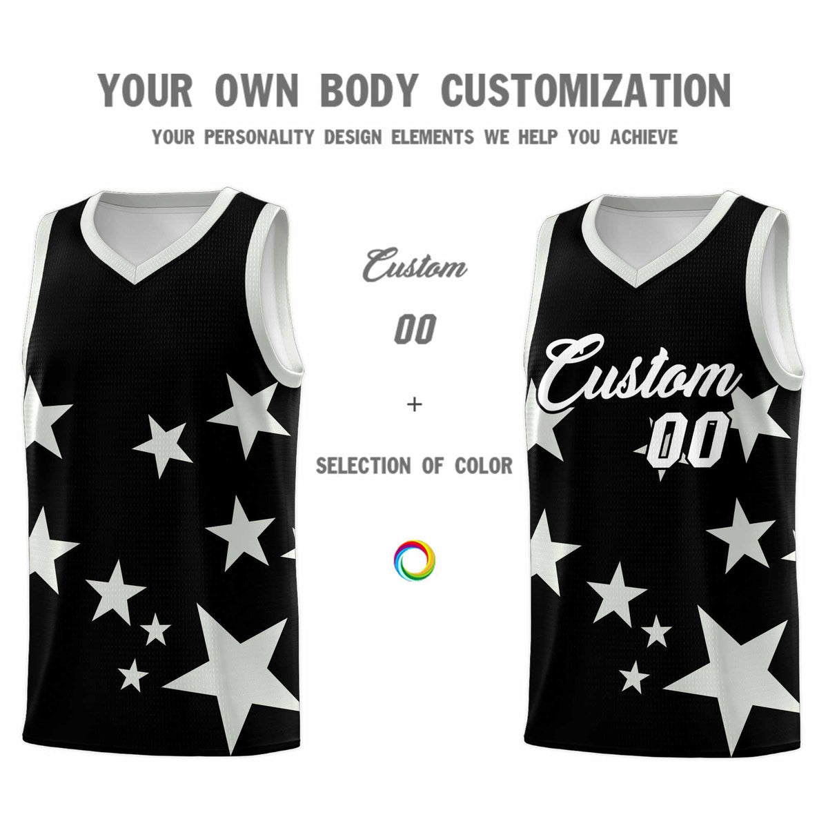 Custom Black Gray Graffiti Pattern Star Print Basketball Jersey Kits|KXKSHOP