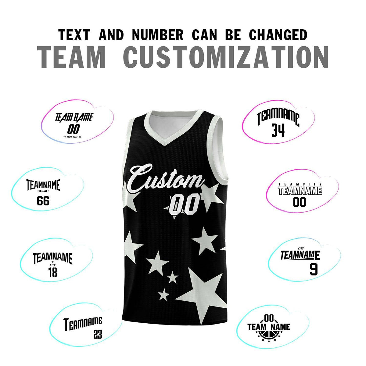 Custom Black Gray Graffiti Pattern Star Print Basketball Jersey Kits|KXKSHOP