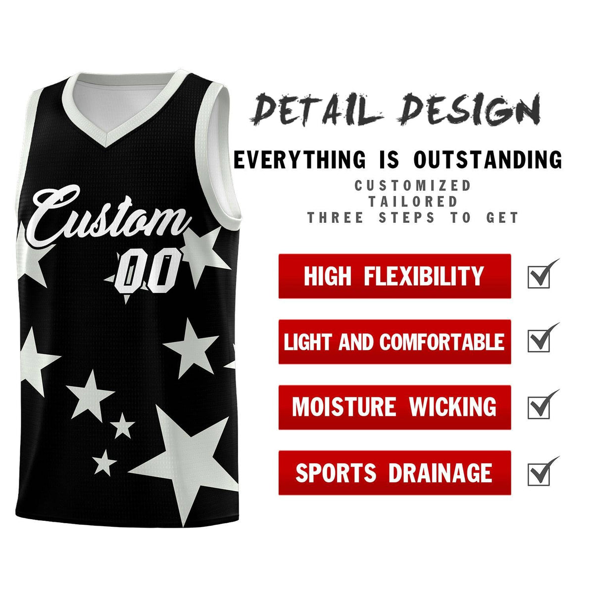 Custom Black Gray Graffiti Pattern Star Print Basketball Jersey Kits|KXKSHOP