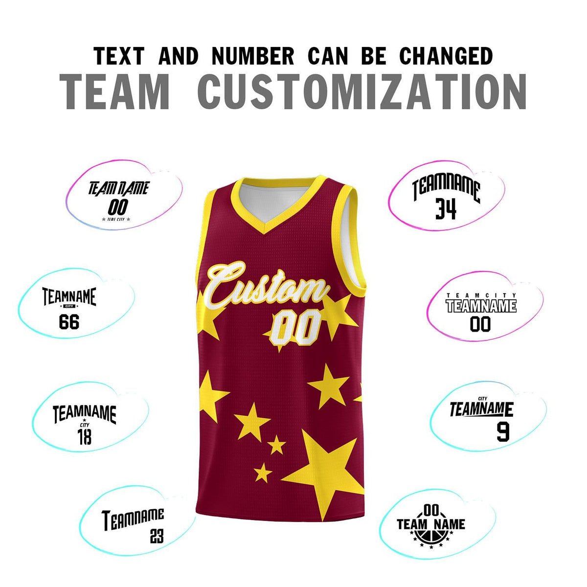 Custom Crimson Gold Graffiti Pattern Star Print Basketball Jersey Kits|KXKSHOP