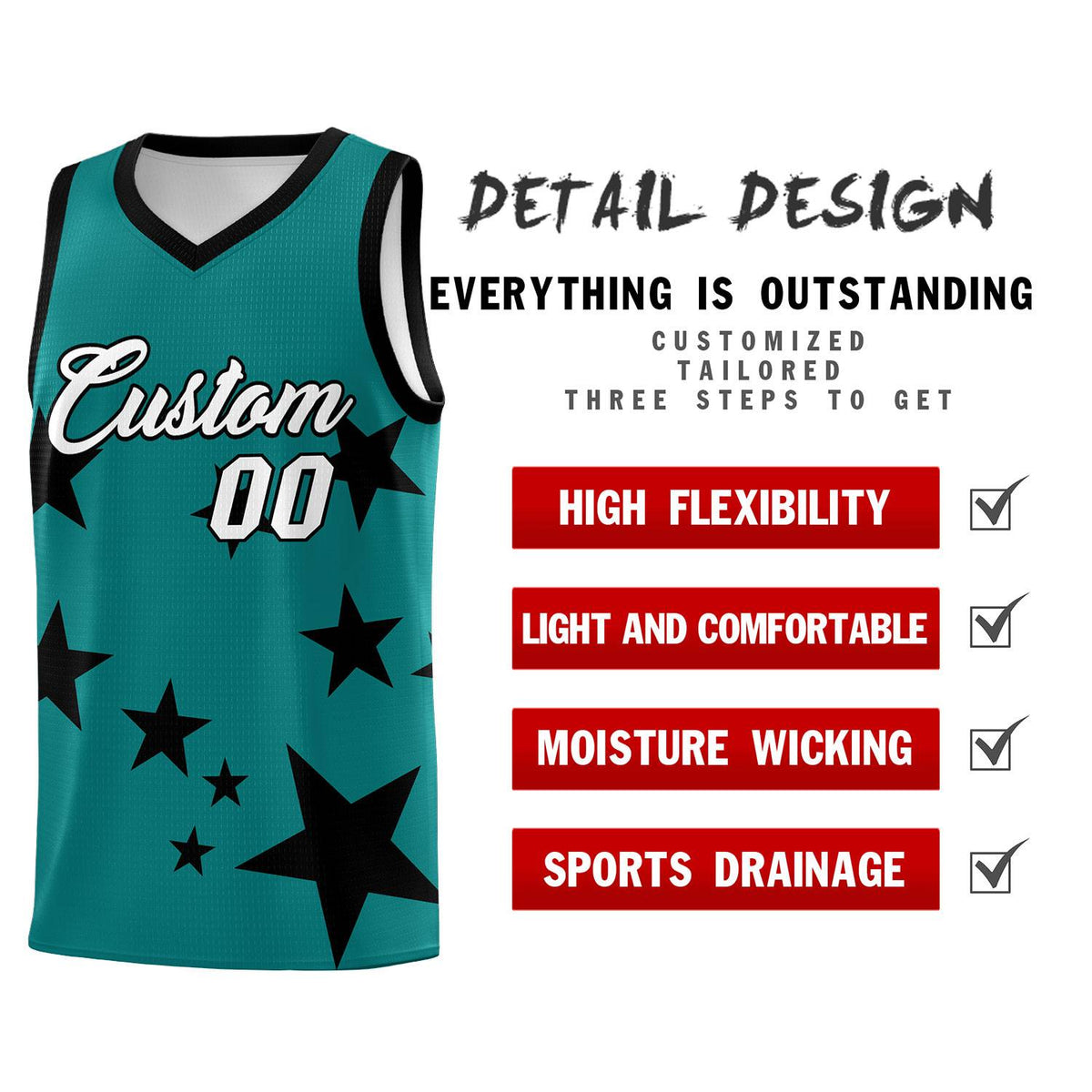Custom Aqua Black Graffiti Pattern Star Print Basketball Jersey Kits|KXKSHOP