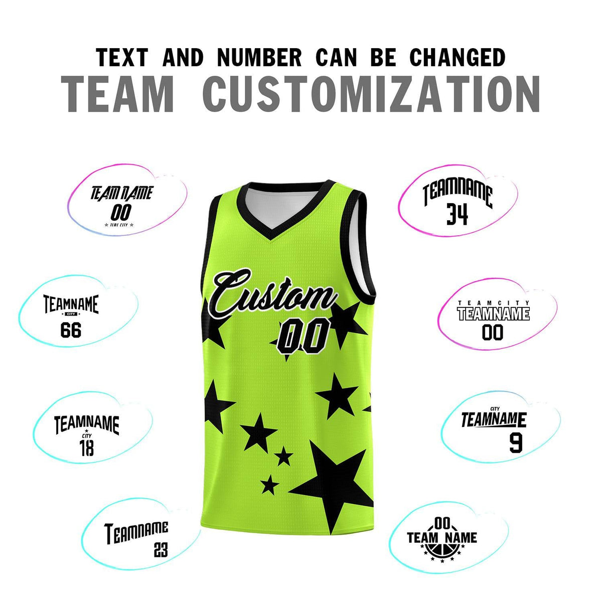 Custom Light Green Black Graffiti Pattern Star Print Basketball Jersey Kits|KXKSHOP