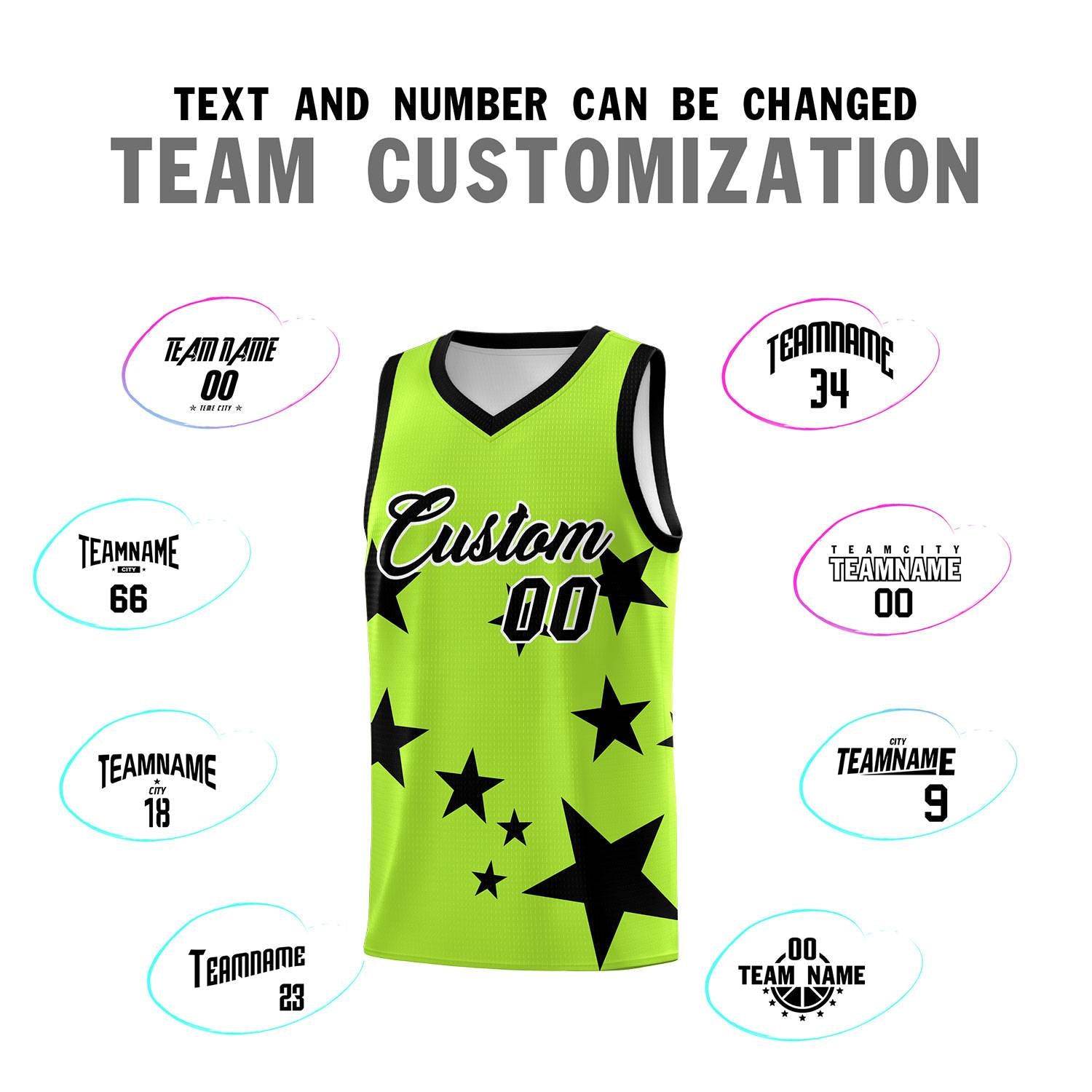 Custom Light Green Black Graffiti Pattern Star Print Basketball Jersey Kits|KXKSHOP