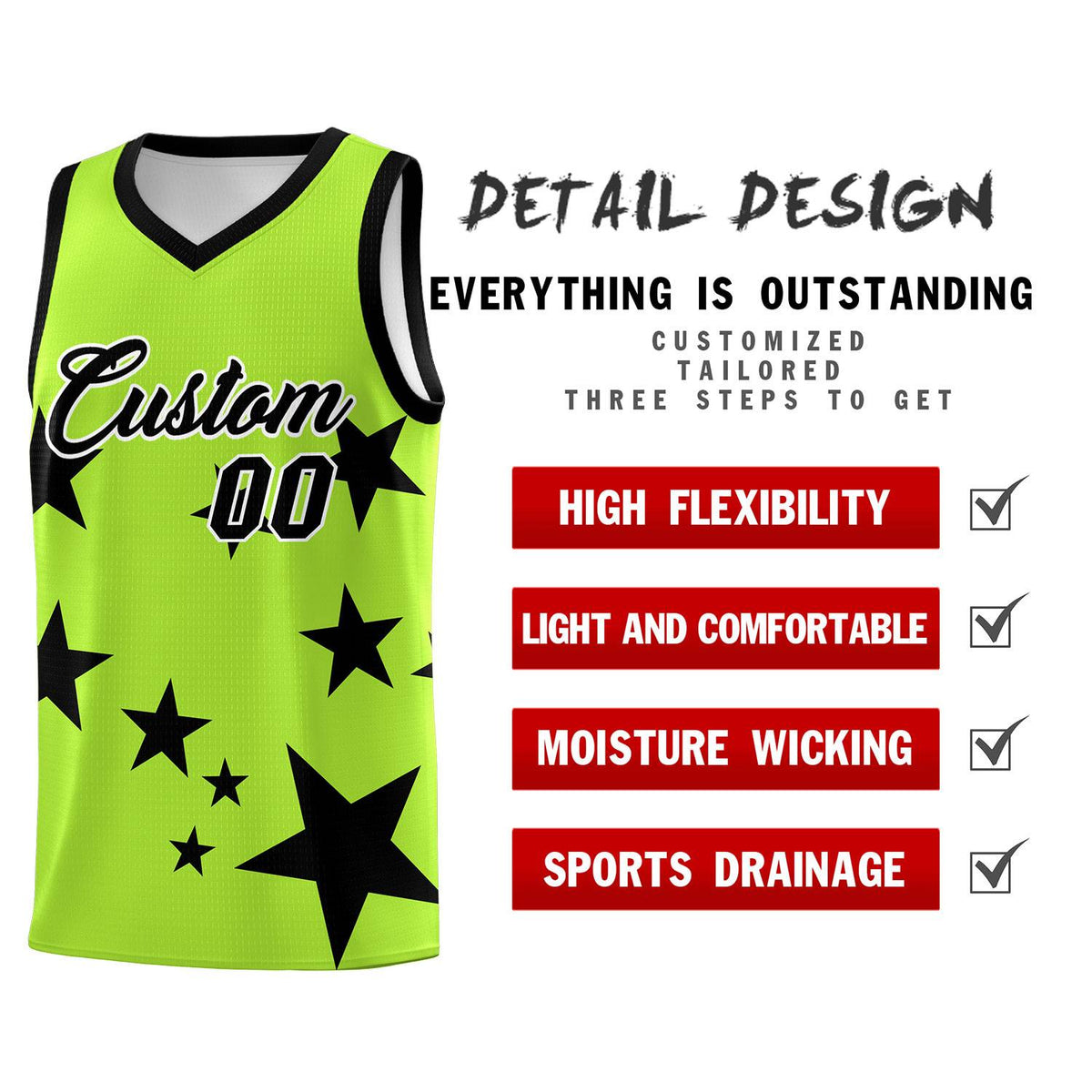 Custom Light Green Black Graffiti Pattern Star Print Basketball Jersey Kits|KXKSHOP