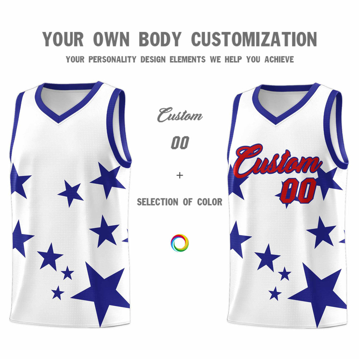 Custom White Royal Graffiti Pattern Star Print Basketball Jersey Kits|KXKSHOP