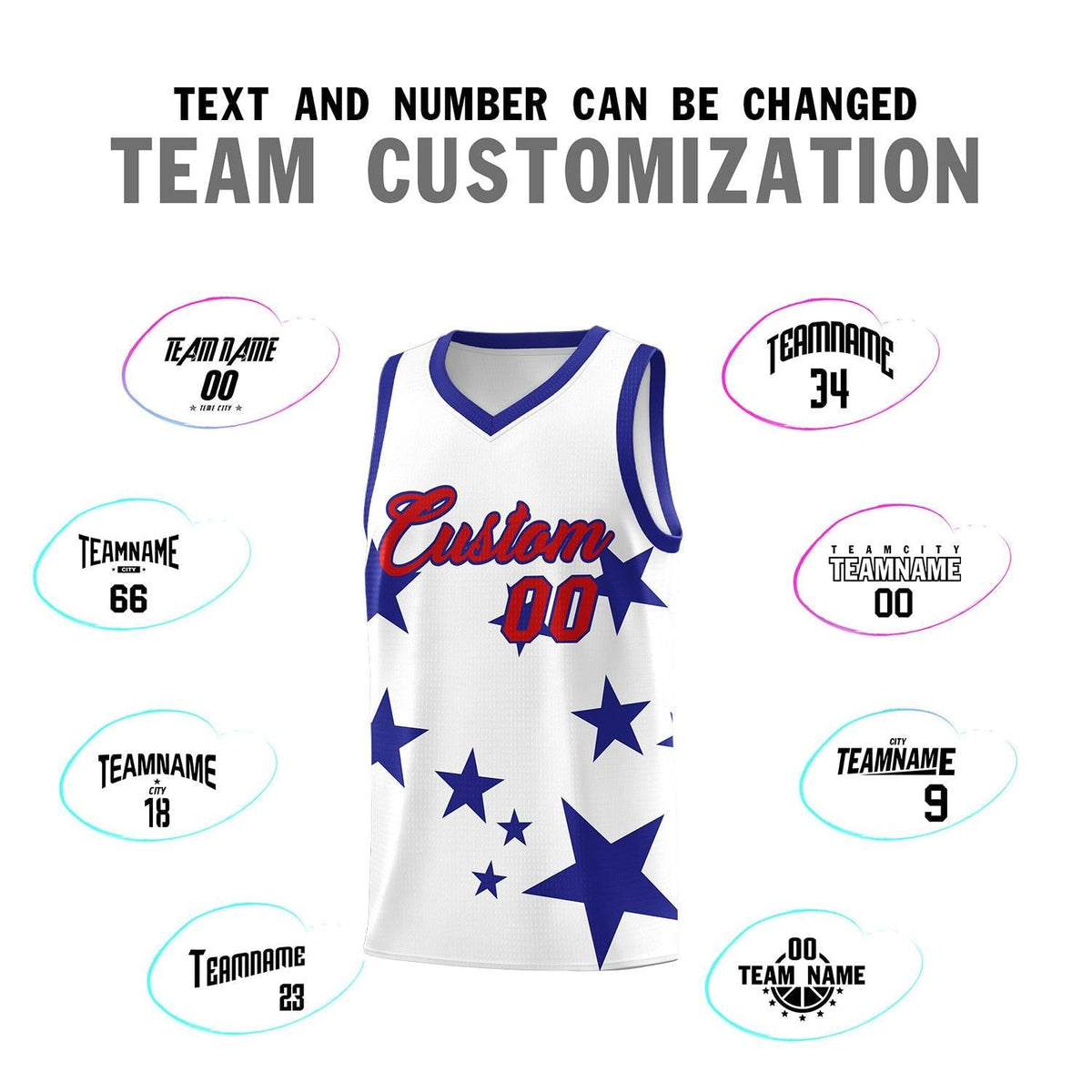 Custom White Royal Graffiti Pattern Star Print Basketball Jersey Kits|KXKSHOP