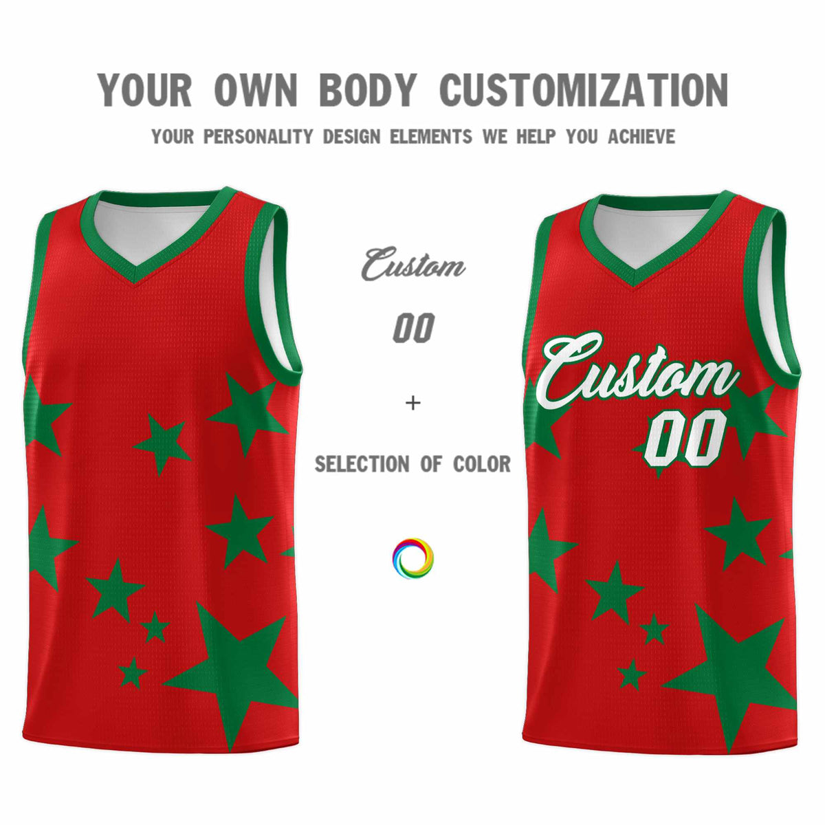 Custom Red Kelly Green Graffiti Pattern Star Print Basketball Jersey Kits|KXKSHOP
