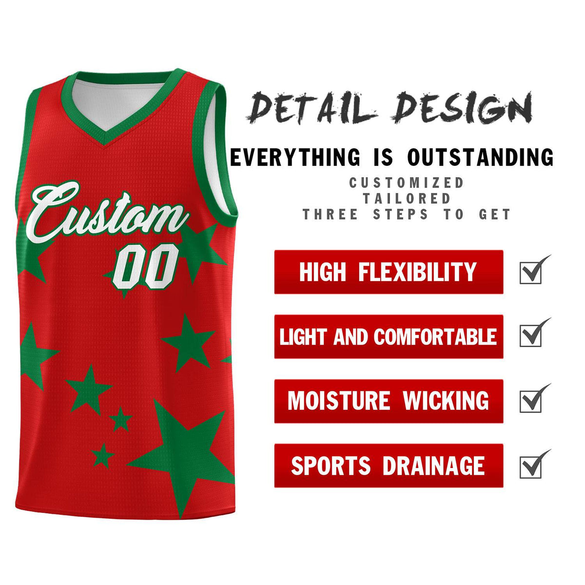 Custom Red Kelly Green Graffiti Pattern Star Print Basketball Jersey Kits|KXKSHOP