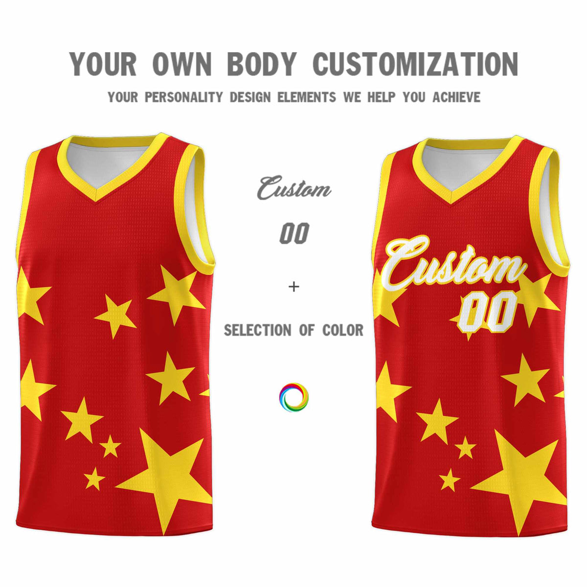 Custom Red Gold Graffiti Pattern Star Print Basketball Jersey Kits|KXKSHOP