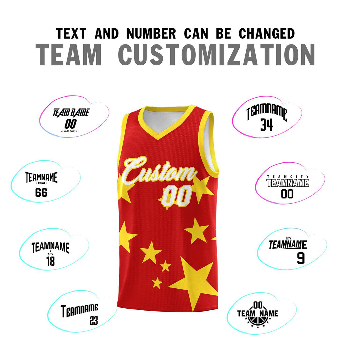 Custom Red Gold Graffiti Pattern Star Print Basketball Jersey Kits|KXKSHOP