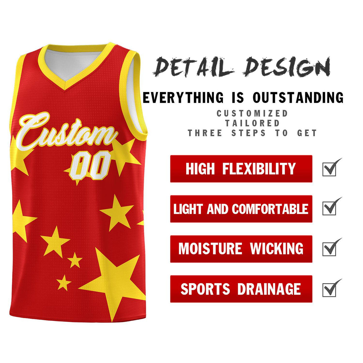 Custom Red Gold Graffiti Pattern Star Print Basketball Jersey Kits|KXKSHOP