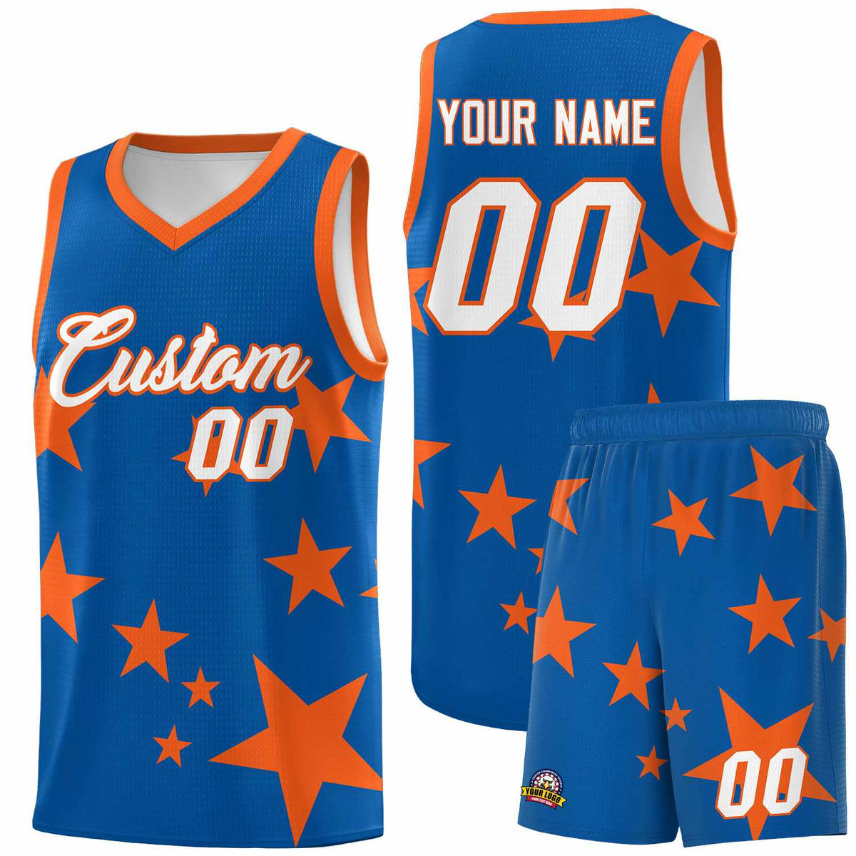 Custom Royal Orange Graffiti Pattern Star Print Basketball Jersey Kits|KXKSHOP