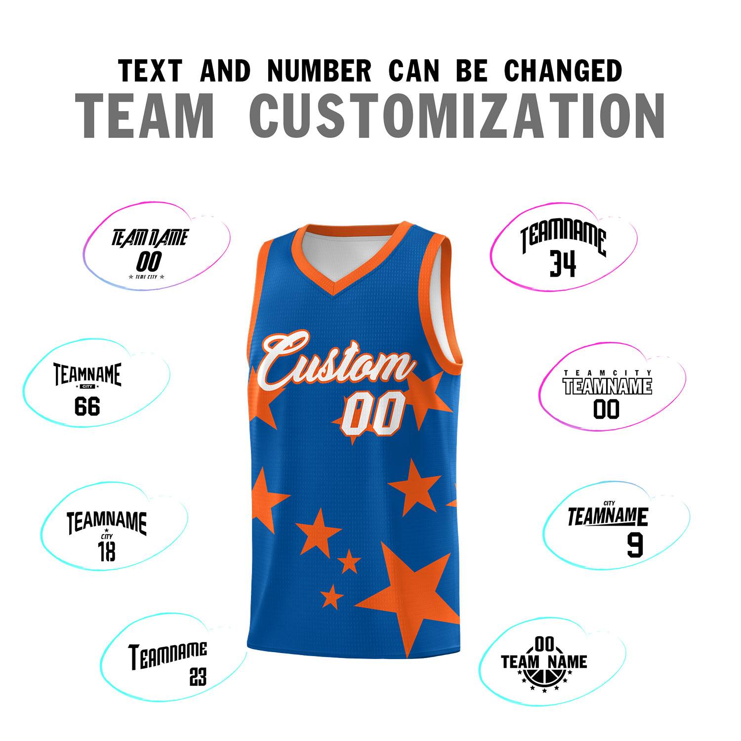 Custom Royal Orange Graffiti Pattern Star Print Basketball Jersey Kits|KXKSHOP