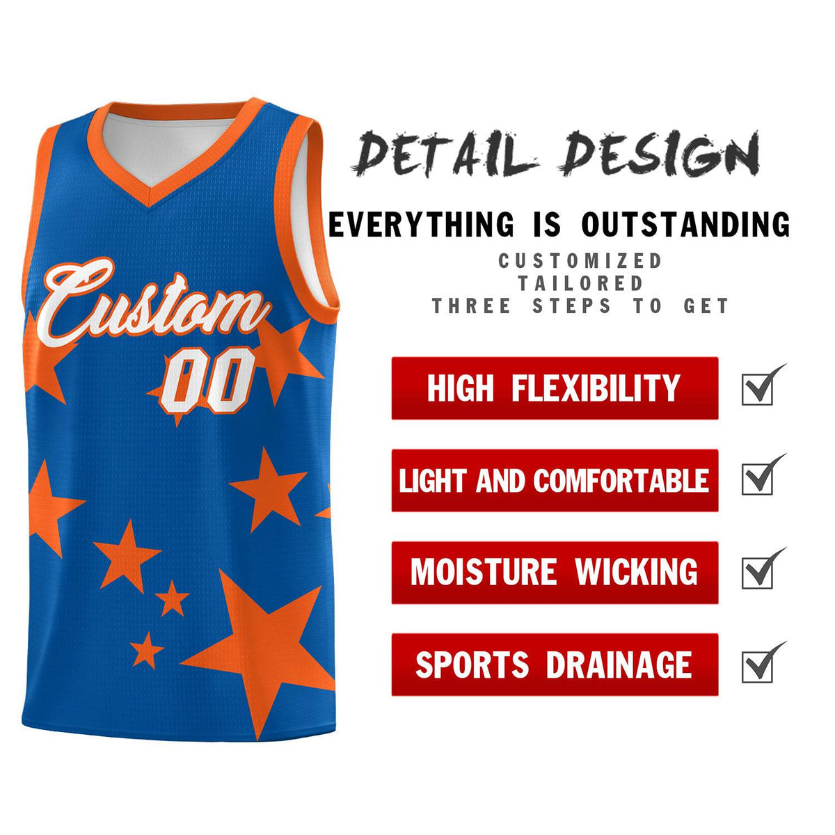 Custom Royal Orange Graffiti Pattern Star Print Basketball Jersey Kits|KXKSHOP