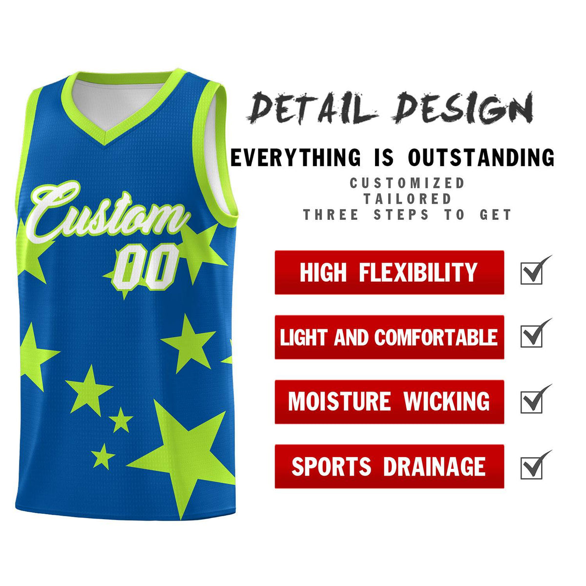 Custom Royal Light Green Graffiti Pattern Star Print Basketball Jersey Kits|KXKSHOP