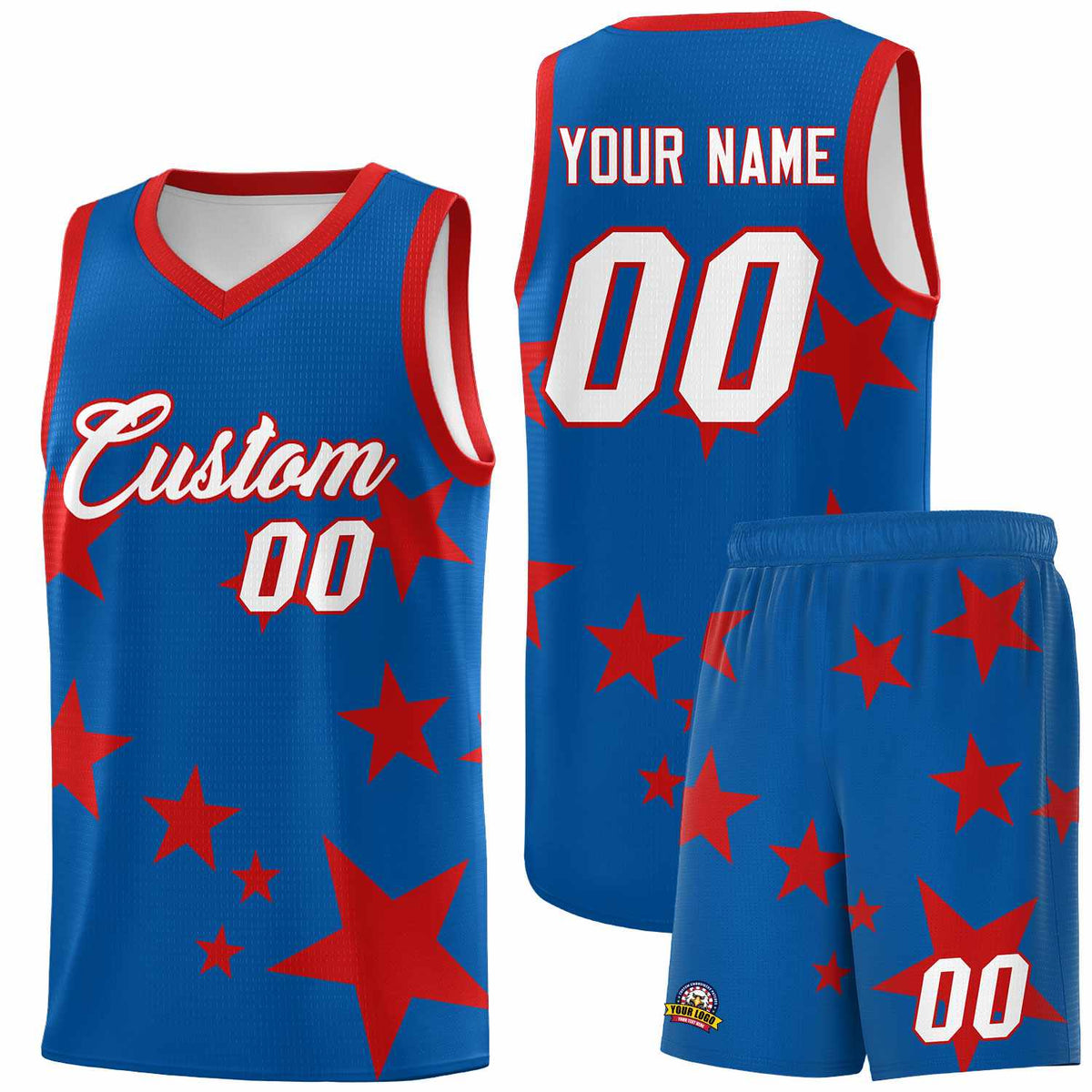 Custom Royal Red Graffiti Pattern Star Print Basketball Jersey Kits|KXKSHOP
