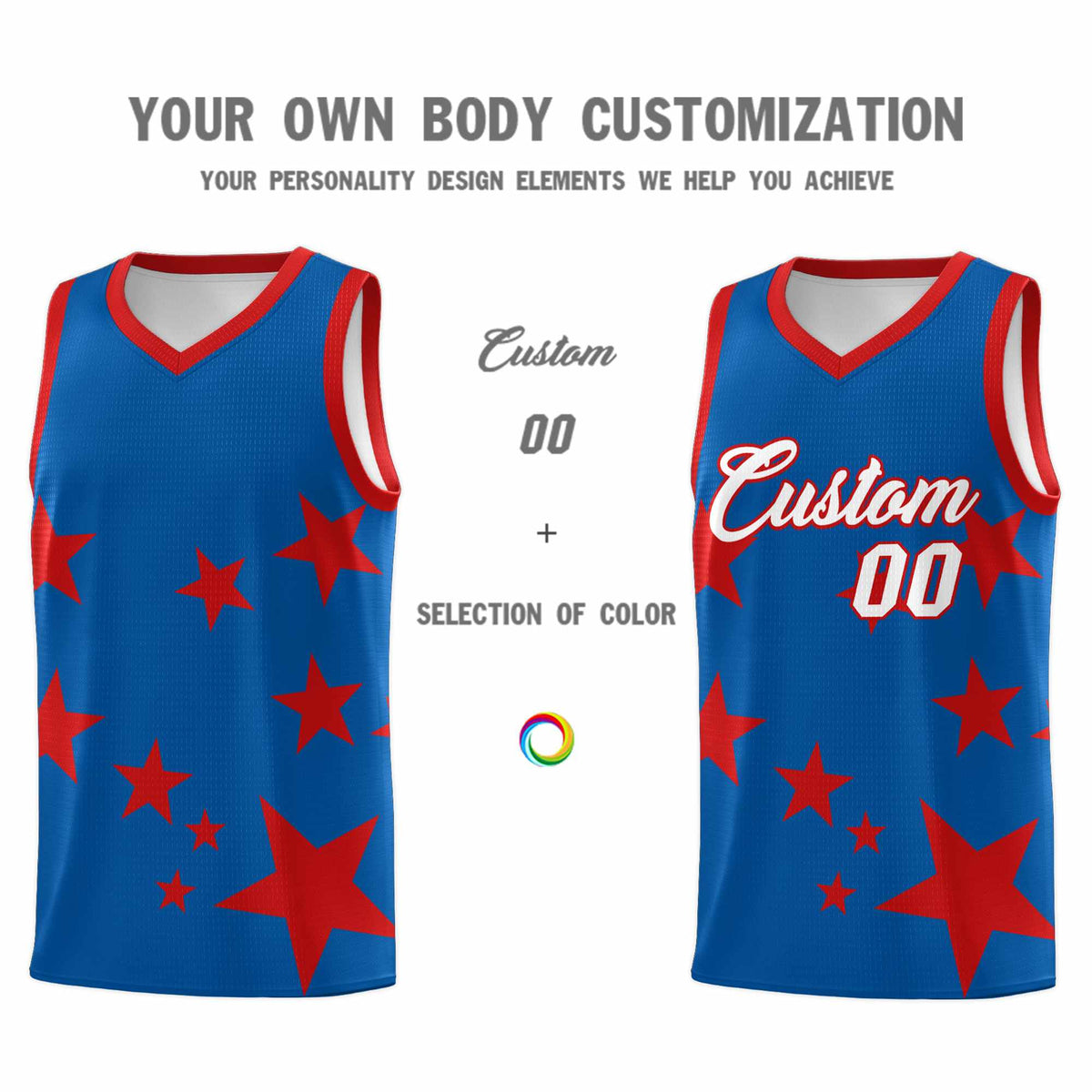 Custom Royal Red Graffiti Pattern Star Print Basketball Jersey Kits|KXKSHOP