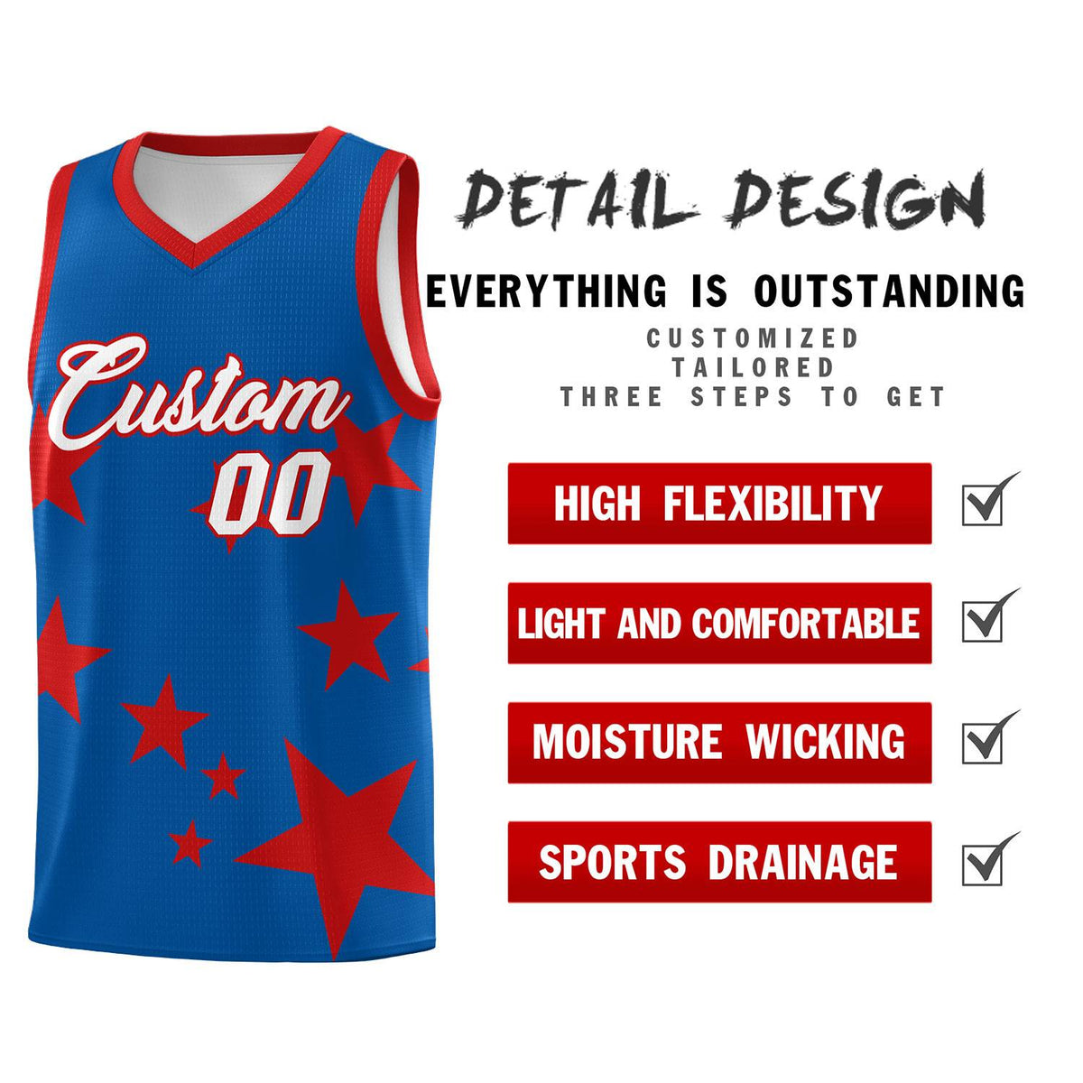 Custom Royal Red Graffiti Pattern Star Print Basketball Jersey Kits|KXKSHOP