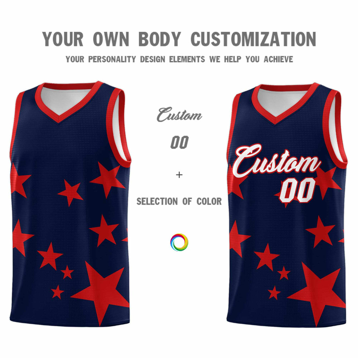 Custom Navy Red Graffiti Pattern Star Print Basketball Jersey Kits|KXKSHOP