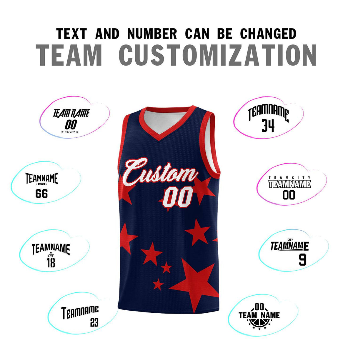 Custom Navy Red Graffiti Pattern Star Print Basketball Jersey Kits|KXKSHOP