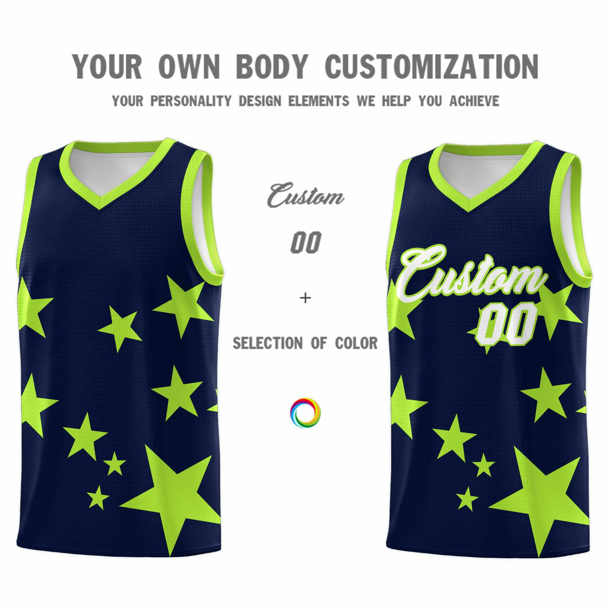 Custom Navy Light Green Graffiti Pattern Star Print Basketball Jersey Kits|KXKSHOP