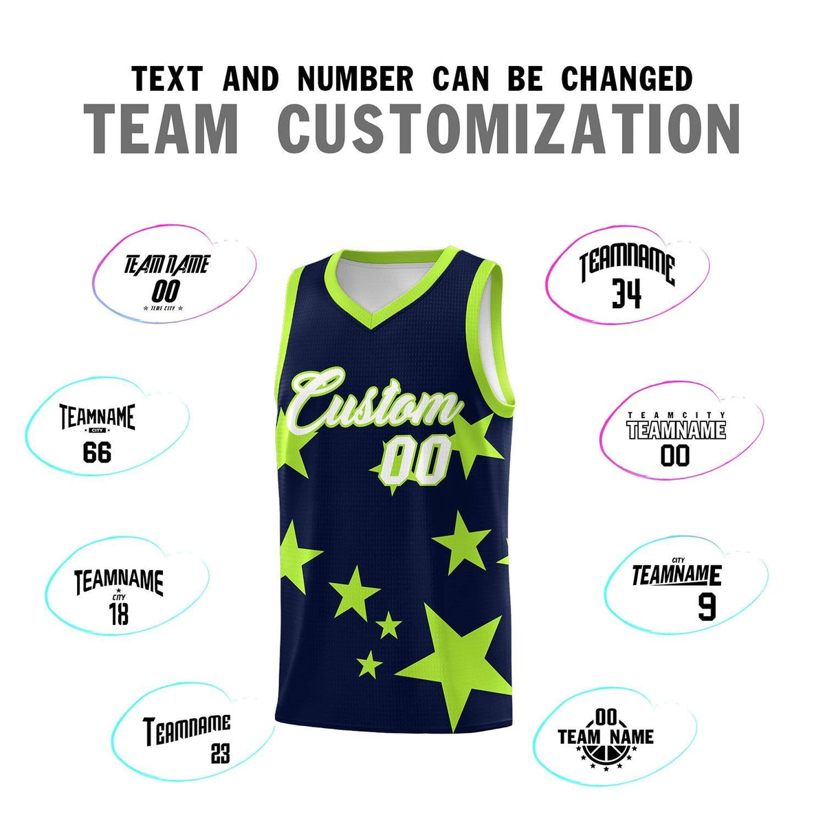 Custom Navy Light Green Graffiti Pattern Star Print Basketball Jersey Kits|KXKSHOP