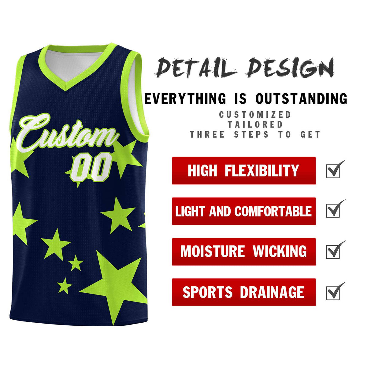 Custom Navy Light Green Graffiti Pattern Star Print Basketball Jersey Kits|KXKSHOP