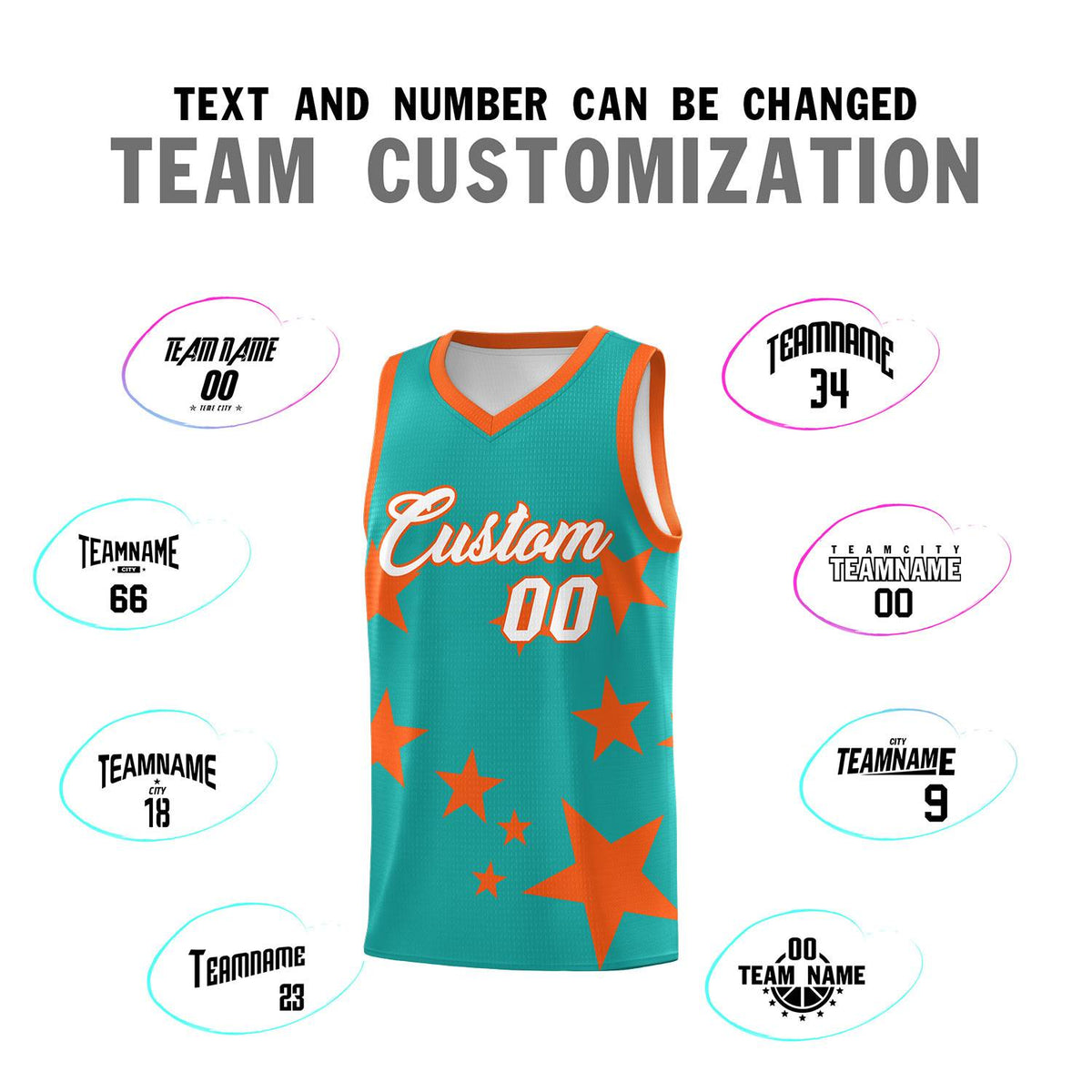 Custom Aqua Orange Graffiti Pattern Star Print Basketball Jersey Kits|KXKSHOP