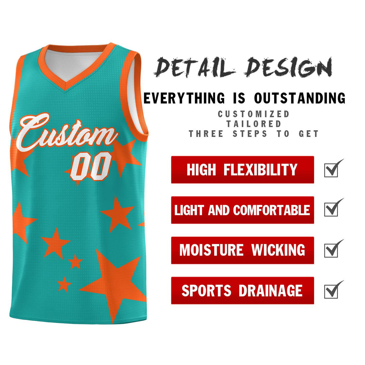 Custom Aqua Orange Graffiti Pattern Star Print Basketball Jersey Kits|KXKSHOP
