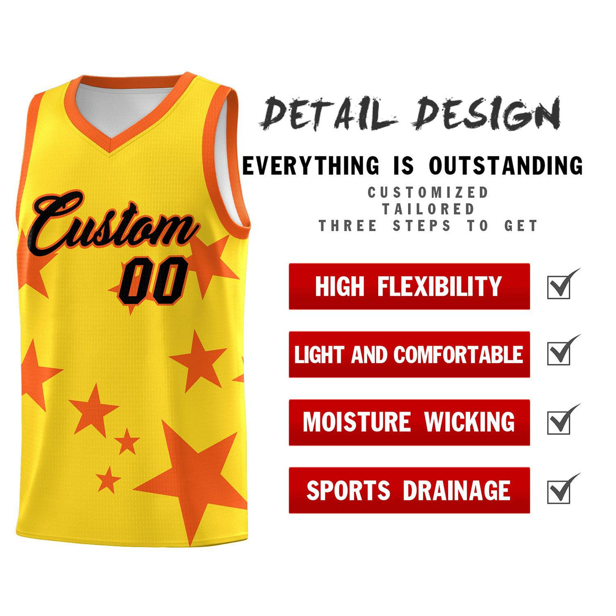 Custom Gold Orange Graffiti Pattern Star Print Basketball Jersey Kits|KXKSHOP