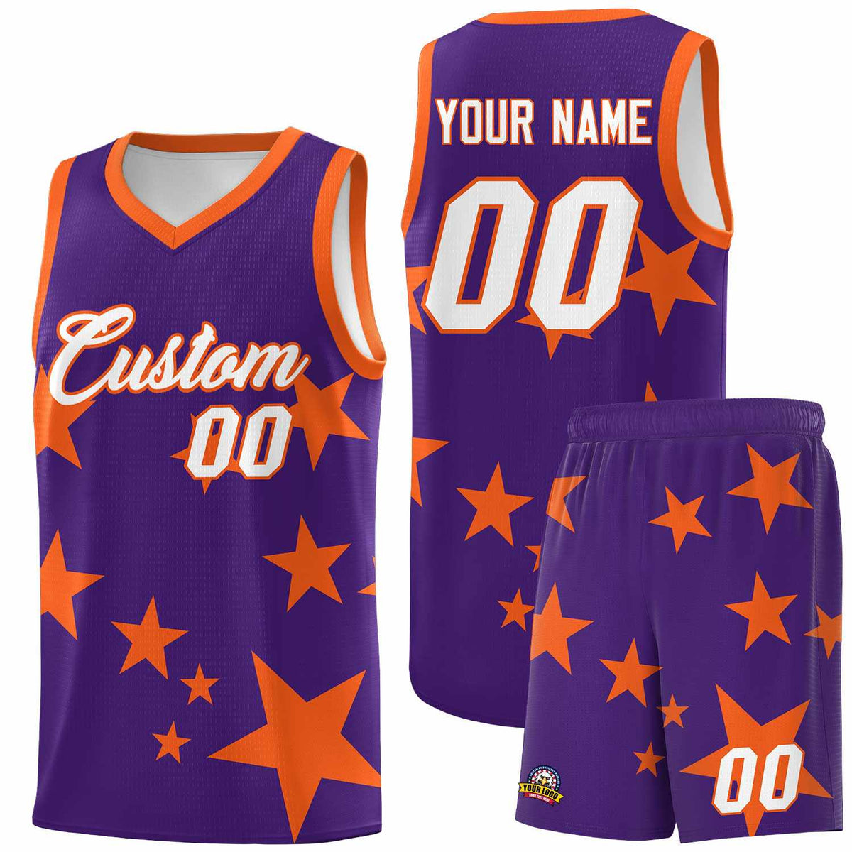 Custom Purple Orange Graffiti Pattern Star Print Basketball Jersey Kits|KXKSHOP