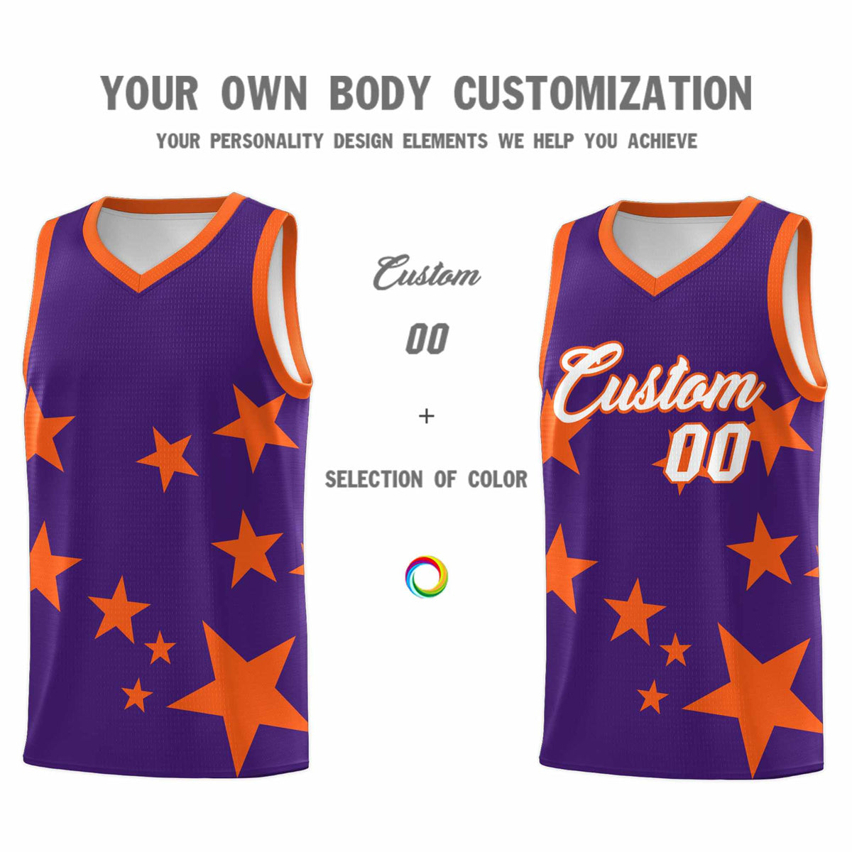 Custom Purple Orange Graffiti Pattern Star Print Basketball Jersey Kits|KXKSHOP