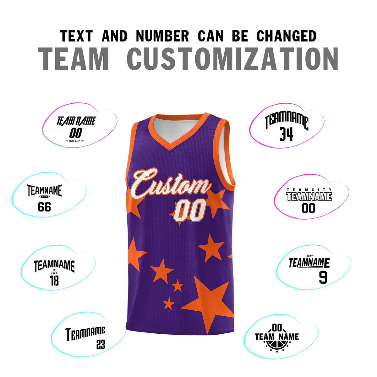 Custom Purple Orange Graffiti Pattern Star Print Basketball Jersey Kits|KXKSHOP