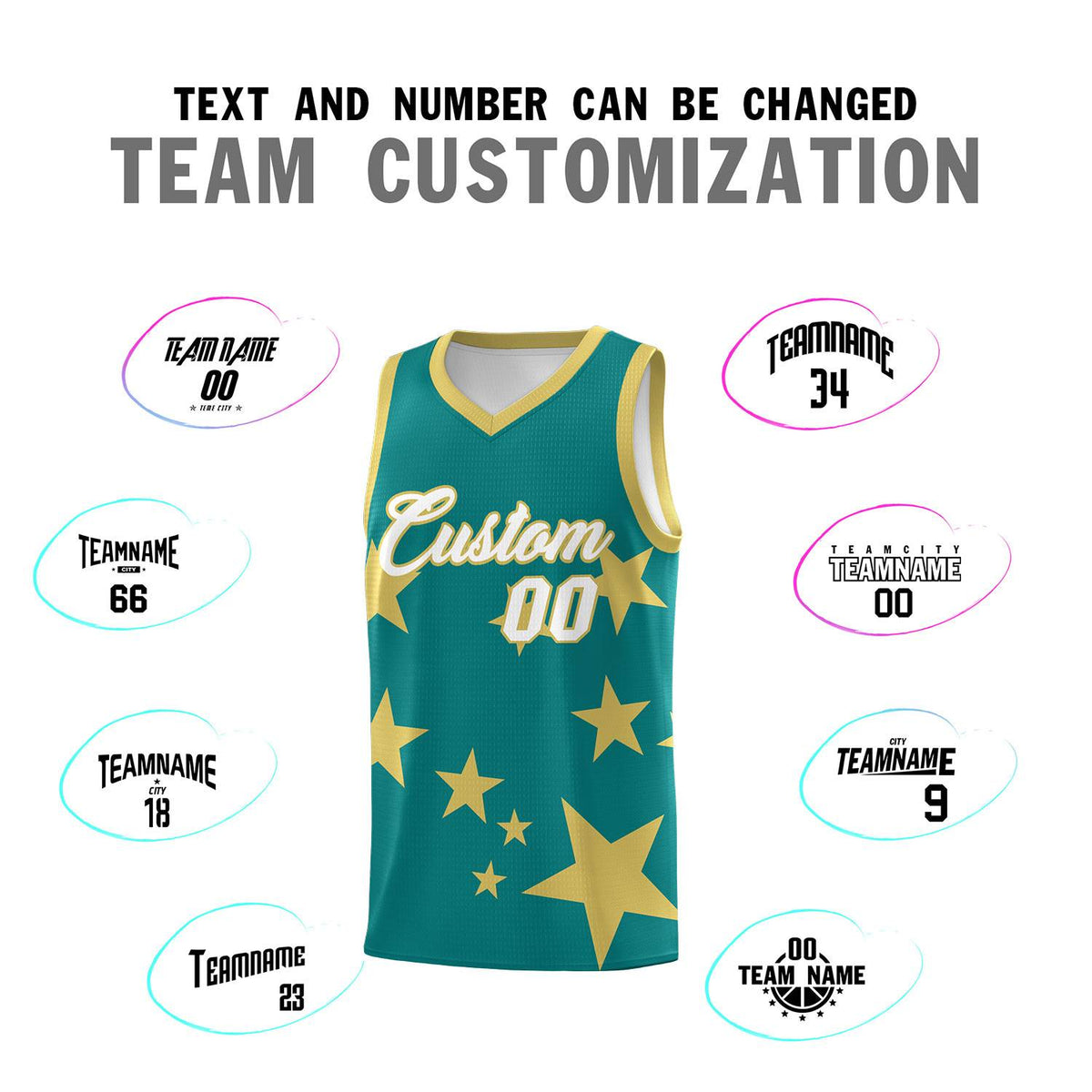 Custom Aqua Old Gold Graffiti Pattern Star Print Basketball Jersey Kits|KXKSHOP