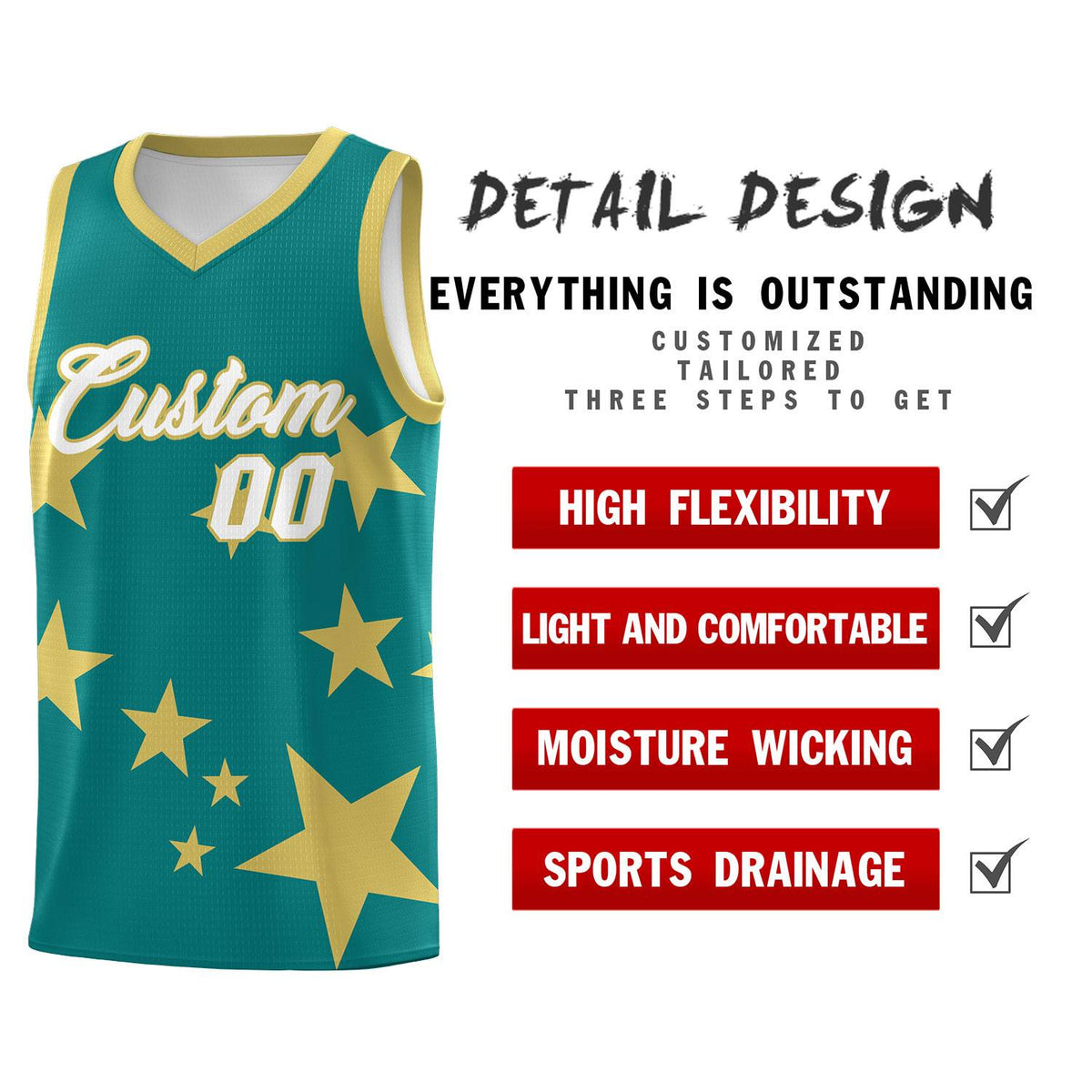 Custom Aqua Old Gold Graffiti Pattern Star Print Basketball Jersey Kits|KXKSHOP