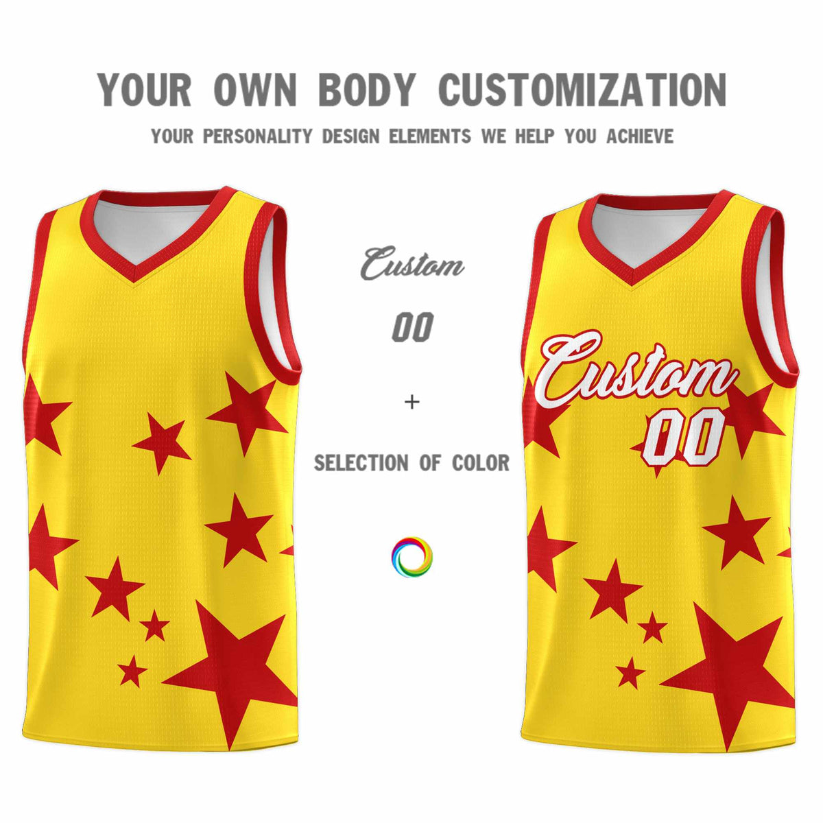 Custom Gold Red Graffiti Pattern Star Print Basketball Jersey Kits|KXKSHOP