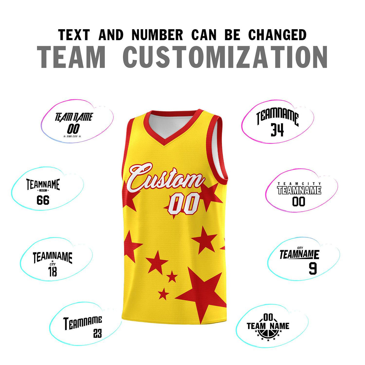 Custom Gold Red Graffiti Pattern Star Print Basketball Jersey Kits|KXKSHOP