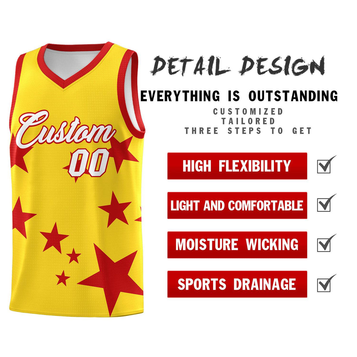 Custom Gold Red Graffiti Pattern Star Print Basketball Jersey Kits|KXKSHOP