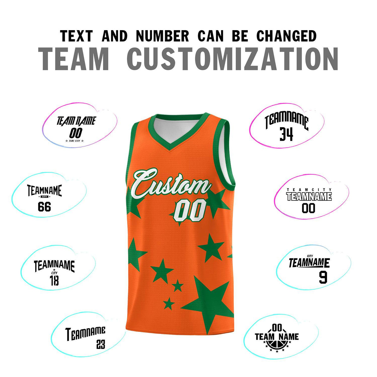 Custom Orange Kelly Green Graffiti Pattern Star Print Basketball Jersey Kits|KXKSHOP